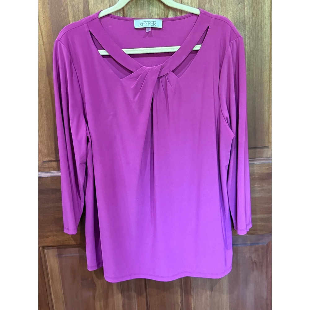 Kasper Womens XL Magenta Purple Twist Cutout Neckline 3/4 Sleeve Knit Top Blouse